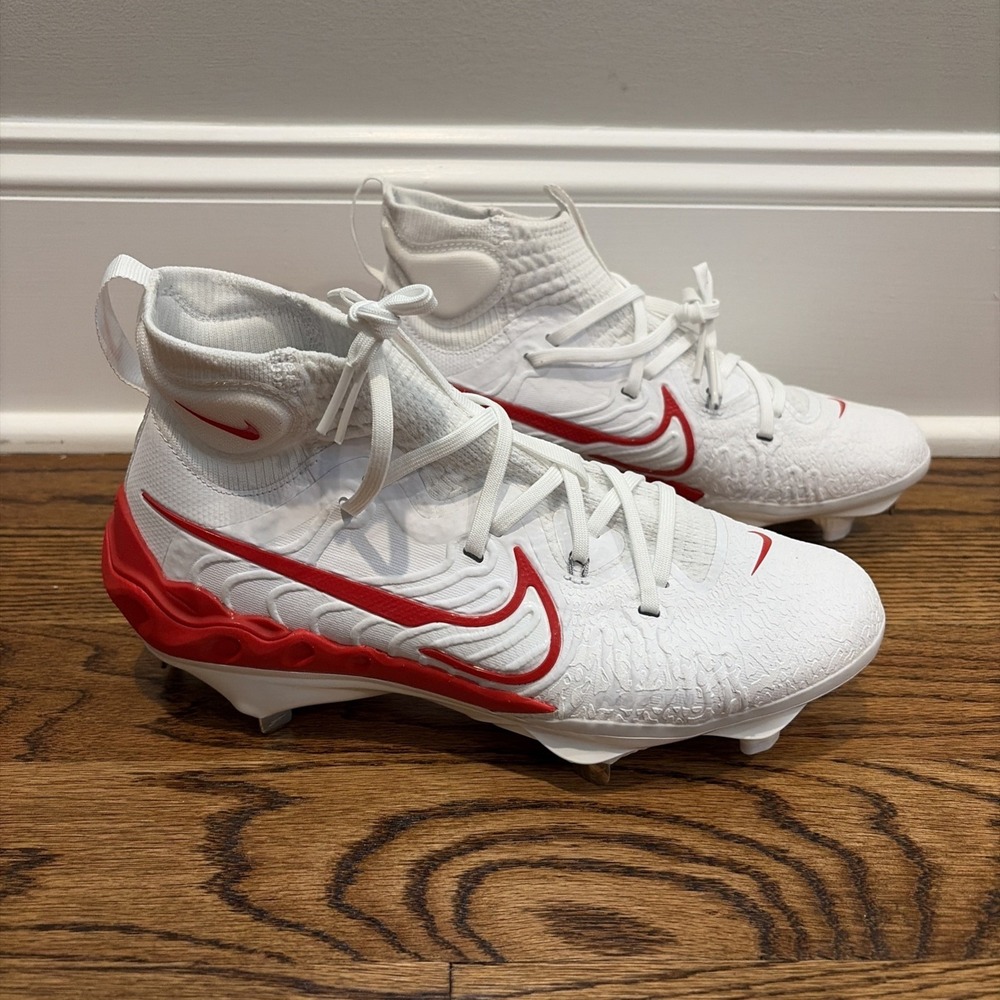Nike Alpha Huarache NXT White Red Metal Baseball Cleats Men's Size 8 DJ6517-104